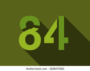 84 Número con sombra larga, color verde estilo de corte. Para logotipo, etiqueta de marca, elementos de diseño, identidad corporativa, aplicación y más. Ilustración modificable del vector.