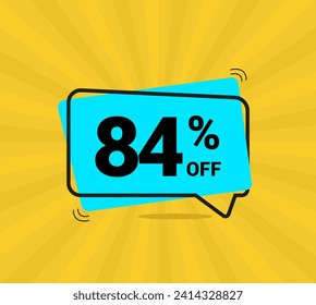 84% OFF sale. Coupon of Discount Price. Discount promotion. Banner for Eighty four percent off offers. Yellow and blue Design Template Concept. Vector illustration.