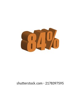 84 percent 3D orange text. 84% 3D text on white background. Eighty-four percent special offer, discount and percentage tag vector