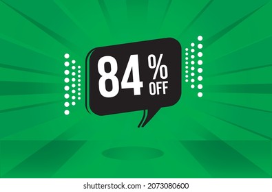 84 percent discount. Green banner with floating balloon for promotions and offers. Vector Illustration.