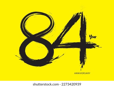 84 year anniversary celebration logotype on yellow background, 84 number design, 84th Birthday invitation, anniversary logo template, logo number design vector, calligraphy font, typography logo
