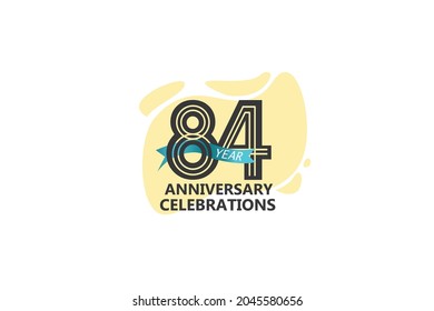84 year anniversary, minimalist logo, jubilee, greeting card. Birthday invitation. year sign. Blue Ribbon space vector illustration on white background - Vector