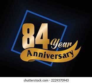 84 Year Anniversary ordinal number Counting vector art illustration in stunning font on gold color on black background