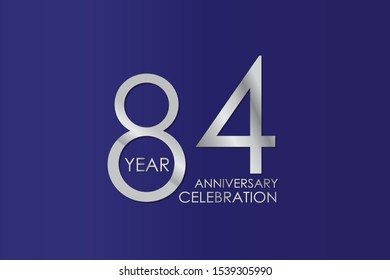 84 Year Anniversary Silver Color on Blue Background, for printed, banner, card, anniversary, greeting card, invitation card - Vector
