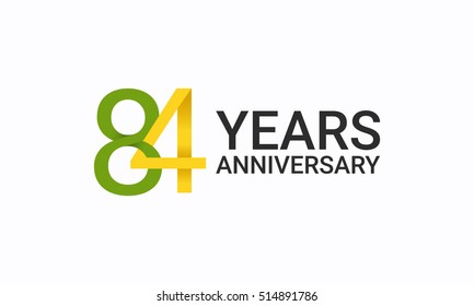 84 Years Anniversary, Birthday Symbols and Signs using  Flat and Simple Vector Design. Template Logo Celebration Isolated on White Background