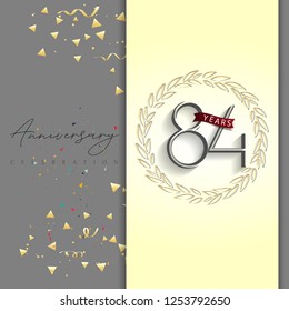 84 years anniversary celebration gray color with a gold and gray background, for greeting cards