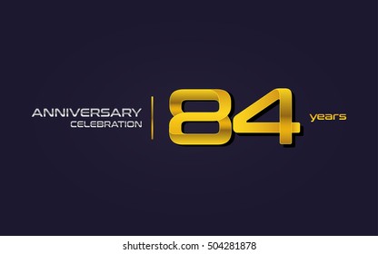84 Years Anniversary Celebration Logo, Yellow, Isolated on Dark Purple Background