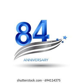 84 years anniversary. celebration logo design with swoosh and star