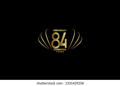 84 years anniversary celebration logotype. anniversary logo with golden and Spark light white color isolated on black background, vector design for celebration, invitation greeting card-Vector