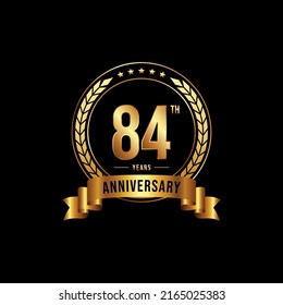 84 years anniversary celebration logotype with golden laurel and wreath, for booklet, leaflet, magazine, brochure poster, banner, web, invitation or greeting card. Vector illustrations.