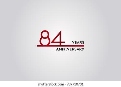 84 Years anniversary celebration logotype design using simple red line font, isolated on white background