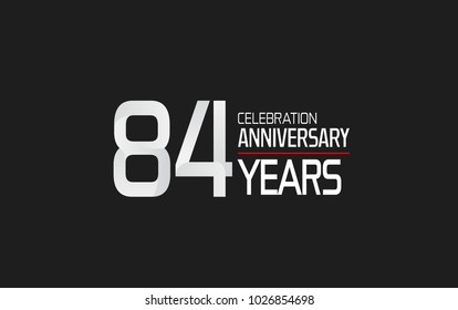 84 years anniversary celebration simple design white color with red line isolated on black background 