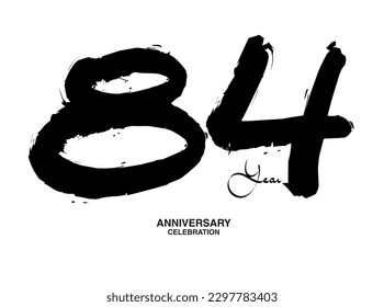 84 Years Anniversary Celebration Vector Template, 84 number logo design, 84th birthday, Black Lettering Numbers brush drawing hand drawn sketch, black number, Anniversary vector illustration