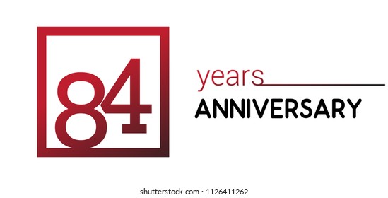 84 years anniversary design logotype with red color in square isolated on white background for anniversary celebration 