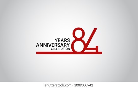 84 years anniversary design with simple line red color isolated on white background for celebration