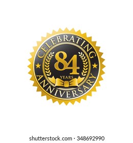 84 years anniversary golden black badge logo