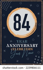 
84 years anniversary invitation card. celebration template  modern design elements  dark blue background - vector illustration