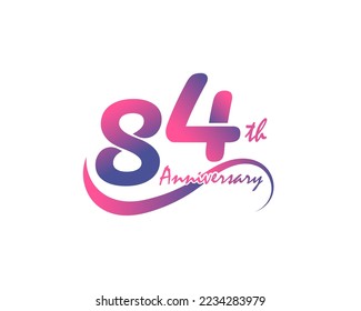 84 years anniversary logotype. 84th Anniversary template design for Creative poster, flyer, leaflet, invitation card