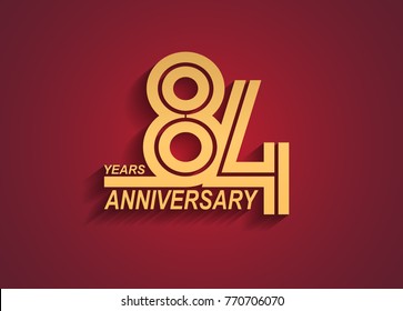 84 years anniversary logotype with linked number golden color isolated on red background for celebration event