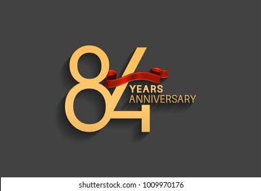 84 years anniversary logotype with red ribbon and golden color for celebration event