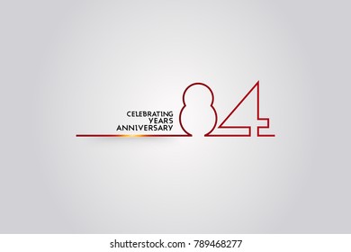 84 Years Anniversary logotype with red colored font numbers made of one connected line, isolated on white background for company celebration event, birthday