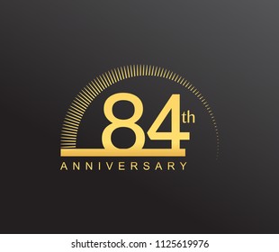 84 years anniversary logotype with single line golden color and golden ring for anniversary celebration