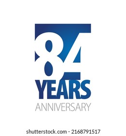 84 Años Aniversario número de espacio negativo símbolo del logo blanco azul