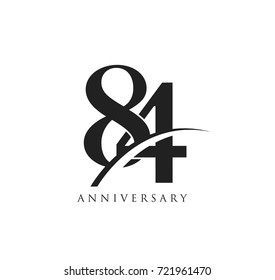 84 years anniversary pictogram vector icon, simple years birthday logo label, black and white stamp isolated