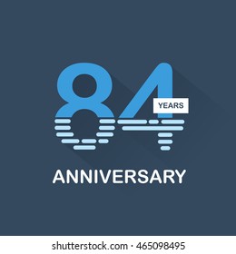 84 years anniversary, signs, symbols. blue, simple and flat design.