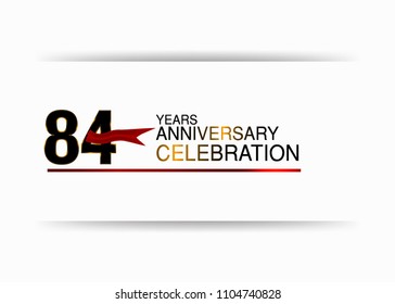84 years anniversary simple black colored number  design with red ribbon isolated on white background for celebration