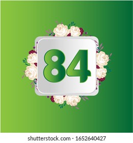 84 Years anniversary. Vector design greeting card with decorative floral for celebration