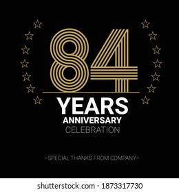 84 years anniversary vector icon, logo. Graphic design element with number and text composition for 84th anniversary.
