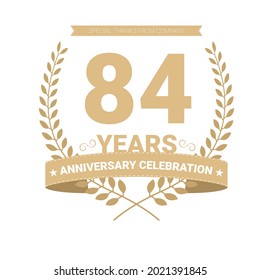 84 Jahre Jubiläum Vektorsymbol, Logo. Grafisches Design-Element mit Anzahl und Textkomposition zum 84. Jubiläum