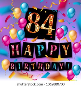 84 years anniversary vector illustration, banner, flyer, logo, icon, symbol. Graphic design element with flag, balloon, ribbon confetty Birthday greeting event celebration