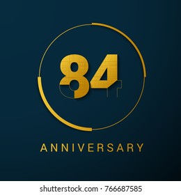 84 Years Anniversary Vector Logo Design Isolated on Dark Background