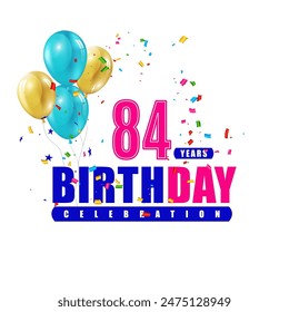 84 years birthday 3d vector template design illustration
