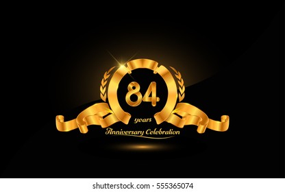 84 years golden anniversary logo celebration with ribbon and laurel.