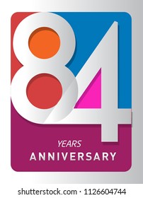 84 years old celebrating modern logo. Colored happy anniversary template numbers. vector design for celebration, invitation card, and greeting card