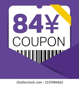 84 Yen Coupon promotion sale for a website, internet ads, social media gift 84 Yuan off discount voucher. Big sale and super sale coupon discount. Price Tag Mega Coupon discount vector illustration.