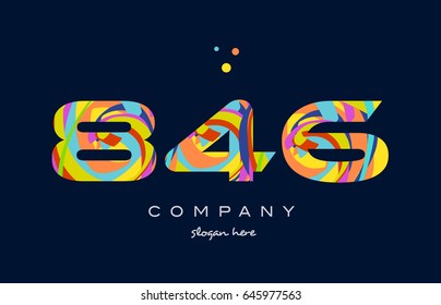 846 number digit numeral logo colored colorful rainbow acrylic modern creative vector icon design template