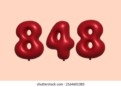 848 3d number balloon made of realistic metallic air balloon 3d rendering. 3D Red helium balloons for sale decoration Party Birthday, Celebrate anniversary, Wedding Holiday. Vector illustration