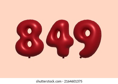 849 3d number balloon made of realistic metallic air balloon 3d rendering. 3D Red helium balloons for sale decoration Party Birthday, Celebrate anniversary, Wedding Holiday. Vector illustration