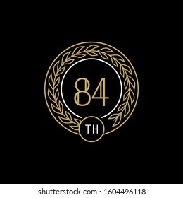 84st anniversary logo with gold and white frame and color. on black background
