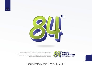 Número 3D del 84º aniversario con diseño de jubileo de plata en verde pera y azul violeta