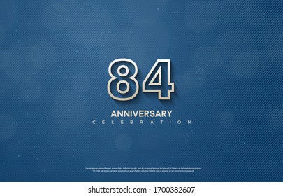 84th anniversary background with illustrations of figures and writing below on a dark blue background.