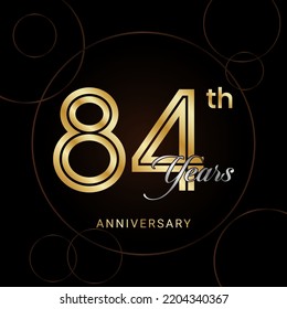 84th Anniversary Celebration with golden text, Golden anniversary vector template