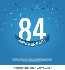 84th anniversary celebration vector design with white color numbers and  white color font on  blue color background abstract 