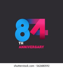 84th Anniversary  Logo Celebration, Blue and Pink Flat Design Isolated on Black Background