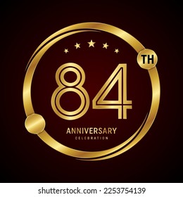 Concepto de diseño del logo del 84º aniversario con anillo de oro. Plantilla de vectores de logotipos
