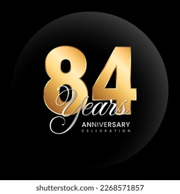 84th anniversary logo design concept. Golden number with silver color text. Logo Vector Template Illustration